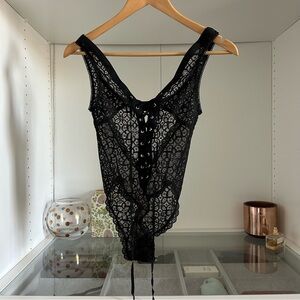 Victoria's Secret Black Lace Corset-Style Teddy